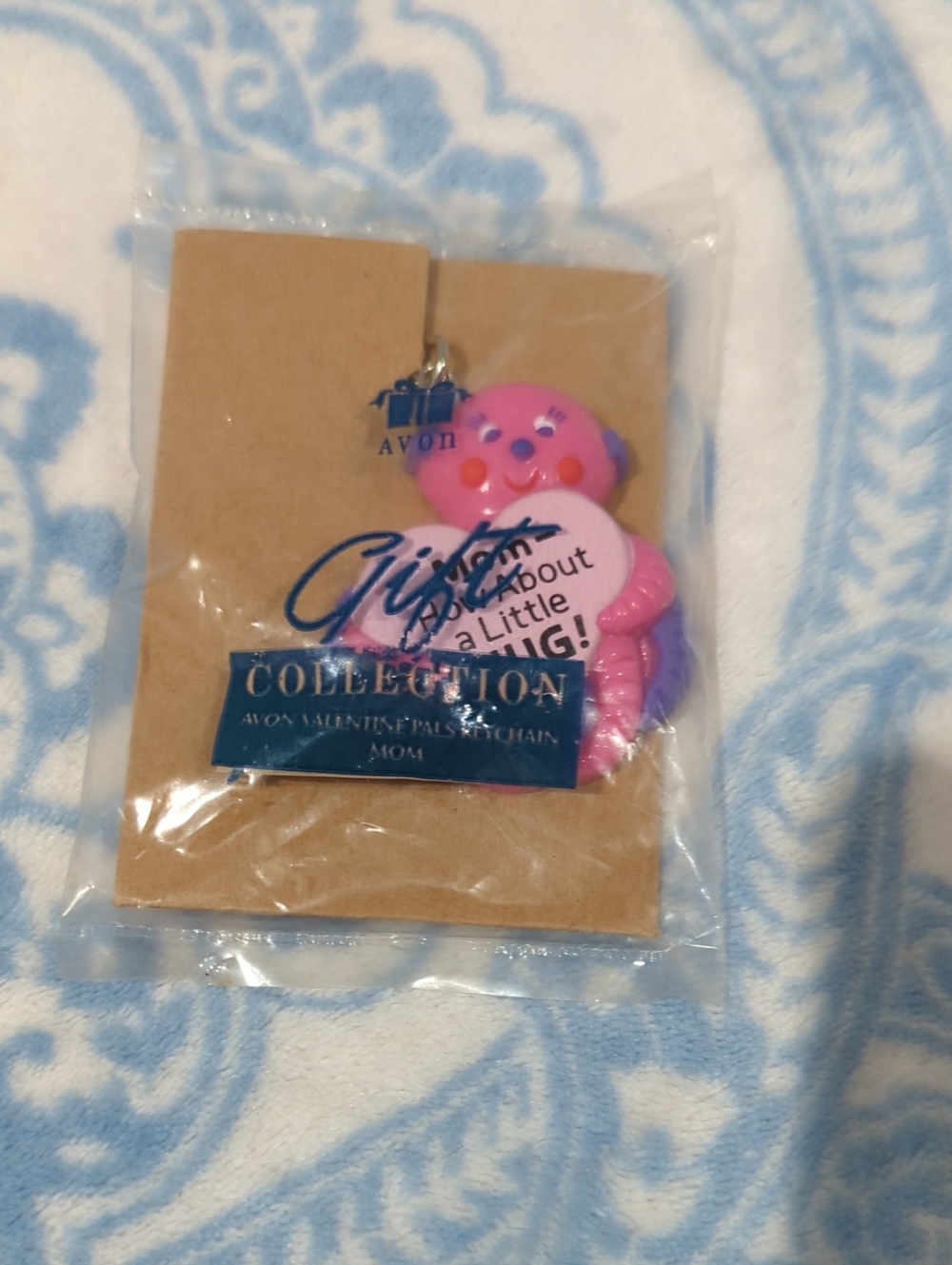 Avon Pink and Purple Hug Keychain Charm with Happy Face